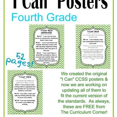 Updated 4th Grade “I Can” CCSS Posters in Green Chevron