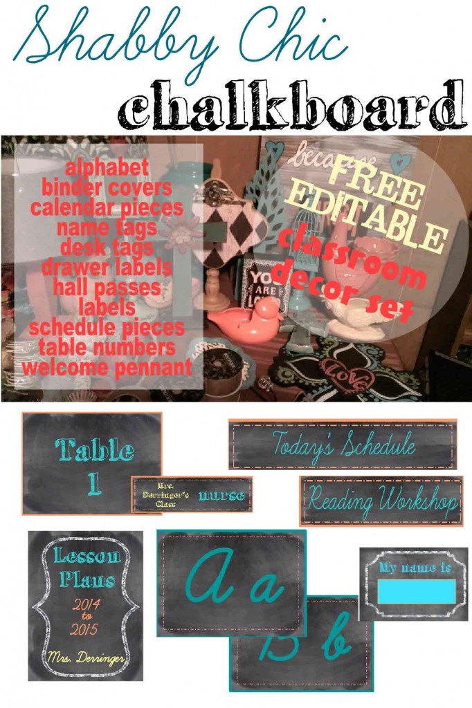 Shabby Chic Chalkboard FREE Editable Decor Set for the Classroom