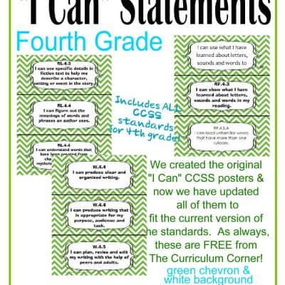 Individual I Can Statements for CCSS 4th Grade in Green Chevron