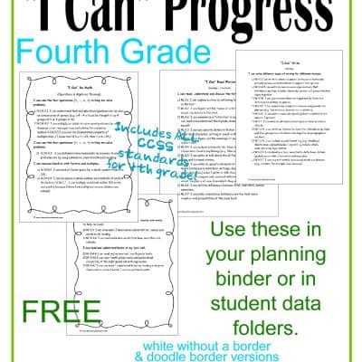 I Can Statements 4th Grade CCSS Progress Checkboxes