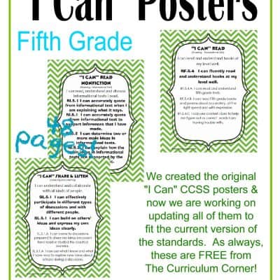 Updated 5th Grade “I Can” CCSS Posters in Green Chevron