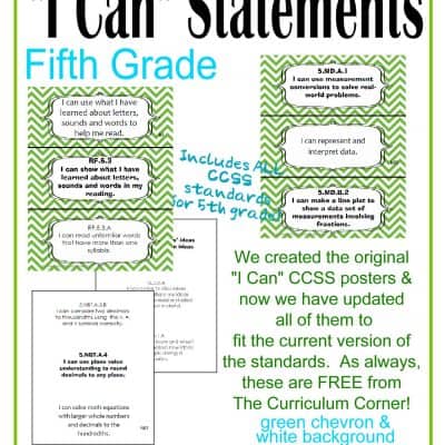 Individual I Can Statements for CCSS 5th Grade in Green Chevron