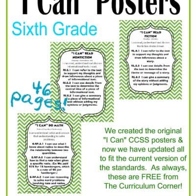 Updated 6th Grade “I Can” CCSS Posters in Green Chevron