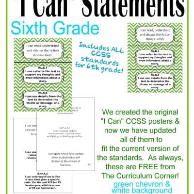 Individual I Can Statements for CCSS 6th Grade in Green Chevron