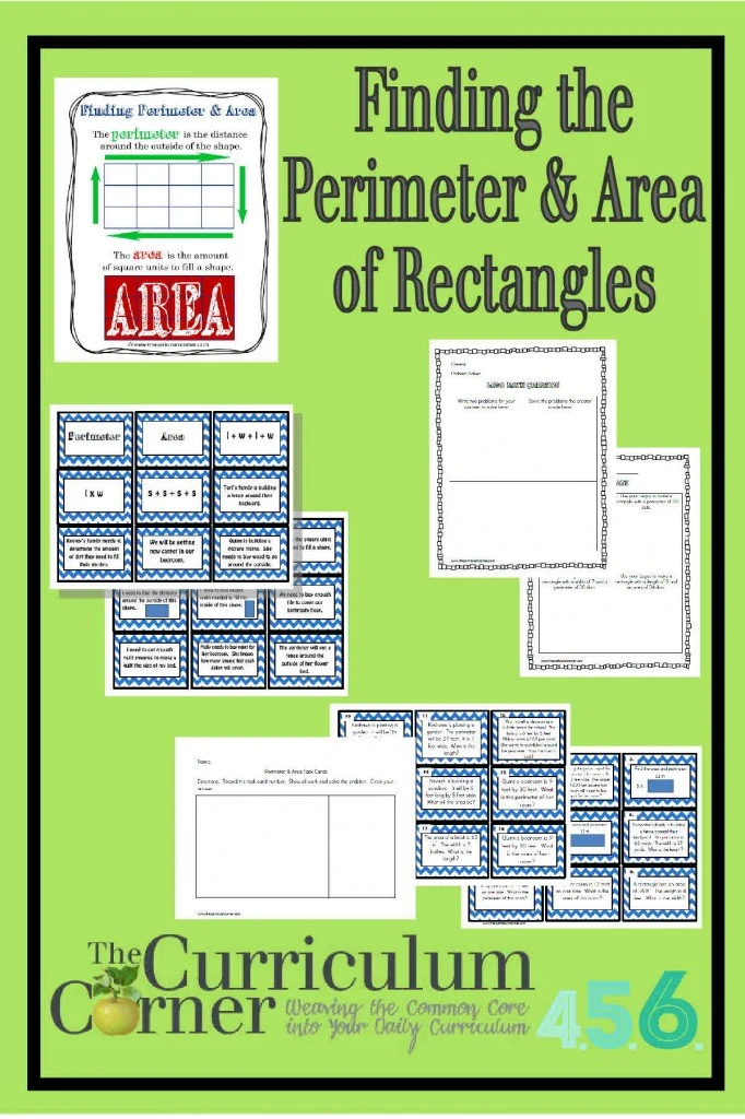 Finding the Perimeter and Area of Rectangles activities from The Curriculum Corner FREE includes anchor chart and center ideas