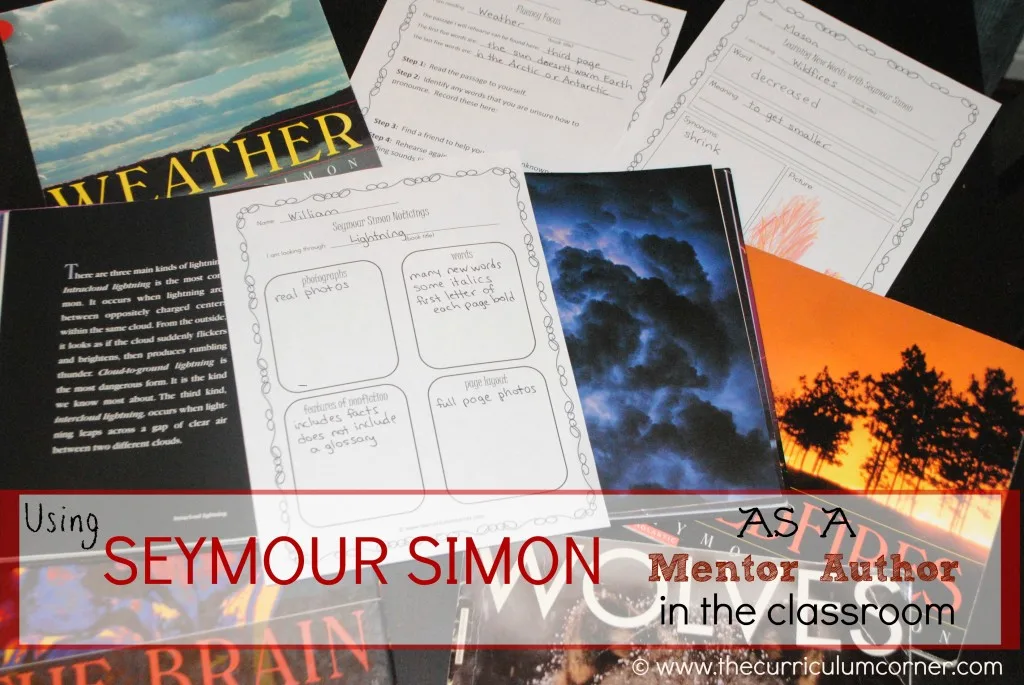 Seymour Simon as  a Mentor Author in the classroom | anchor chart, lesson ideas and more all FREE from The Curriculum Corner