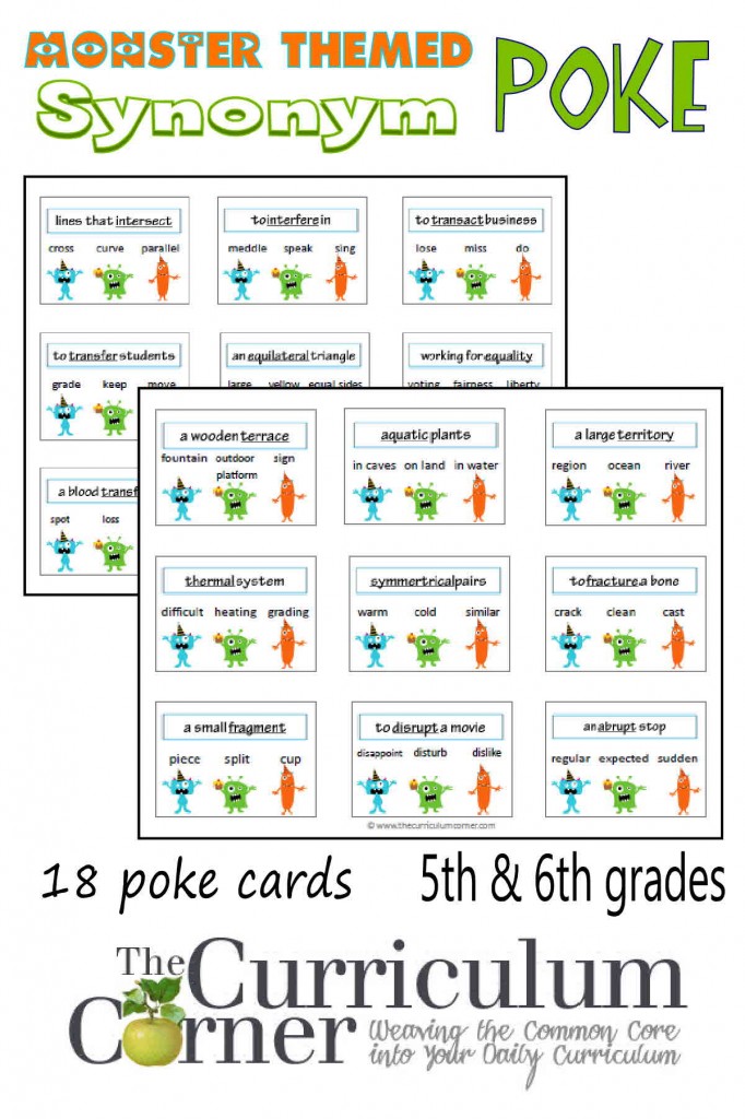 FREE Monster Themed Synonym Poke Game Cards from The Curriculum Corner | 5th & 6th Grades
