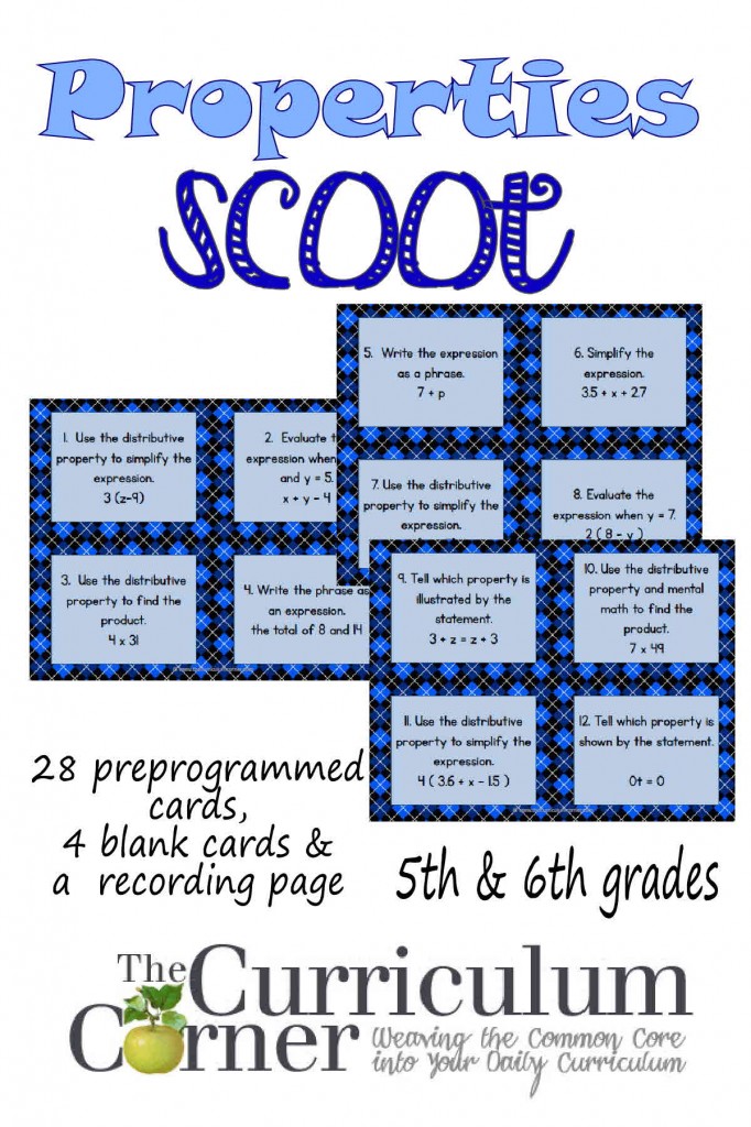 Math Properties Scoot FREE from The Curriculum Corner for 5th and 6th grades