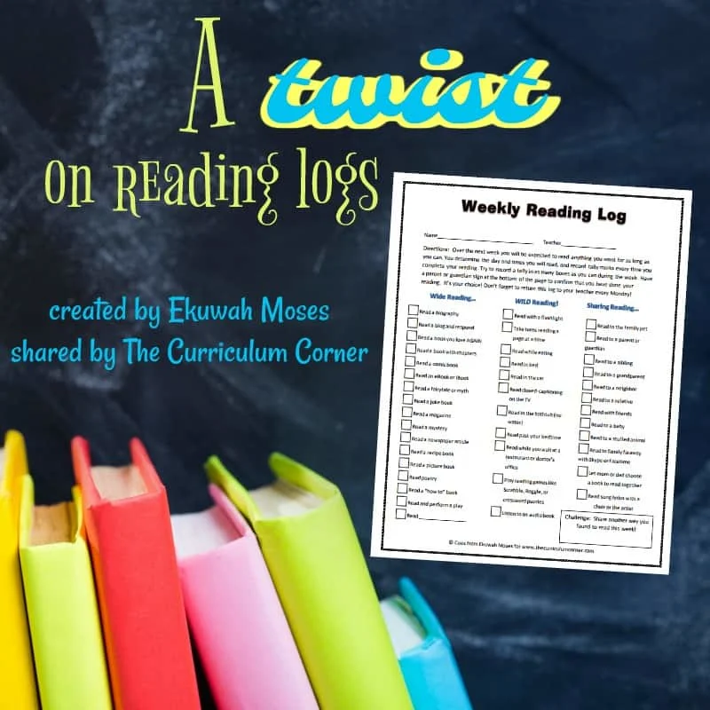 A new reading log designed by Ekuwah Moses and presented by The Curriculum Corner