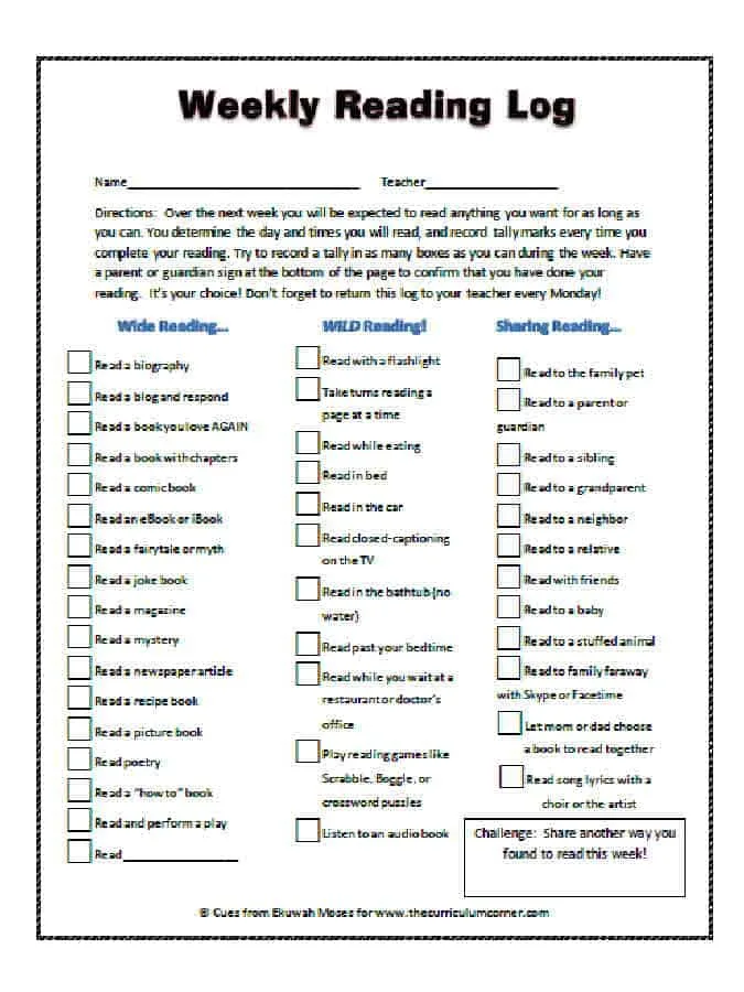 A new twist on at home reading logs by Ekuwah Moses for The Curriculum Corner