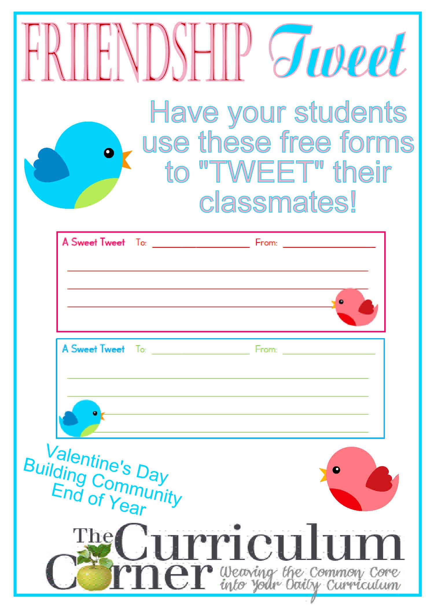 Friendship Tweet (Valentine's Day) - The Curriculum Corner 4-5-6