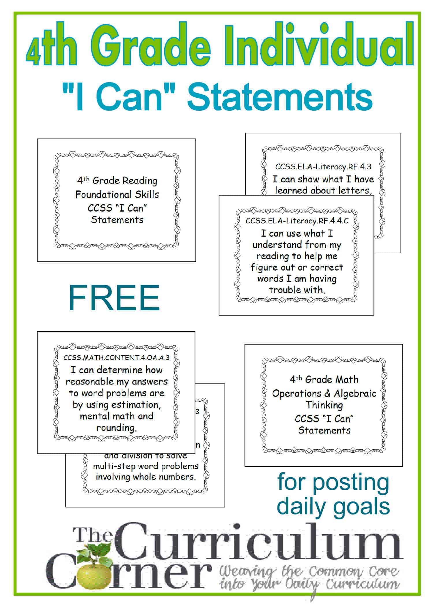 4th grade individual i can statement posters one per page the