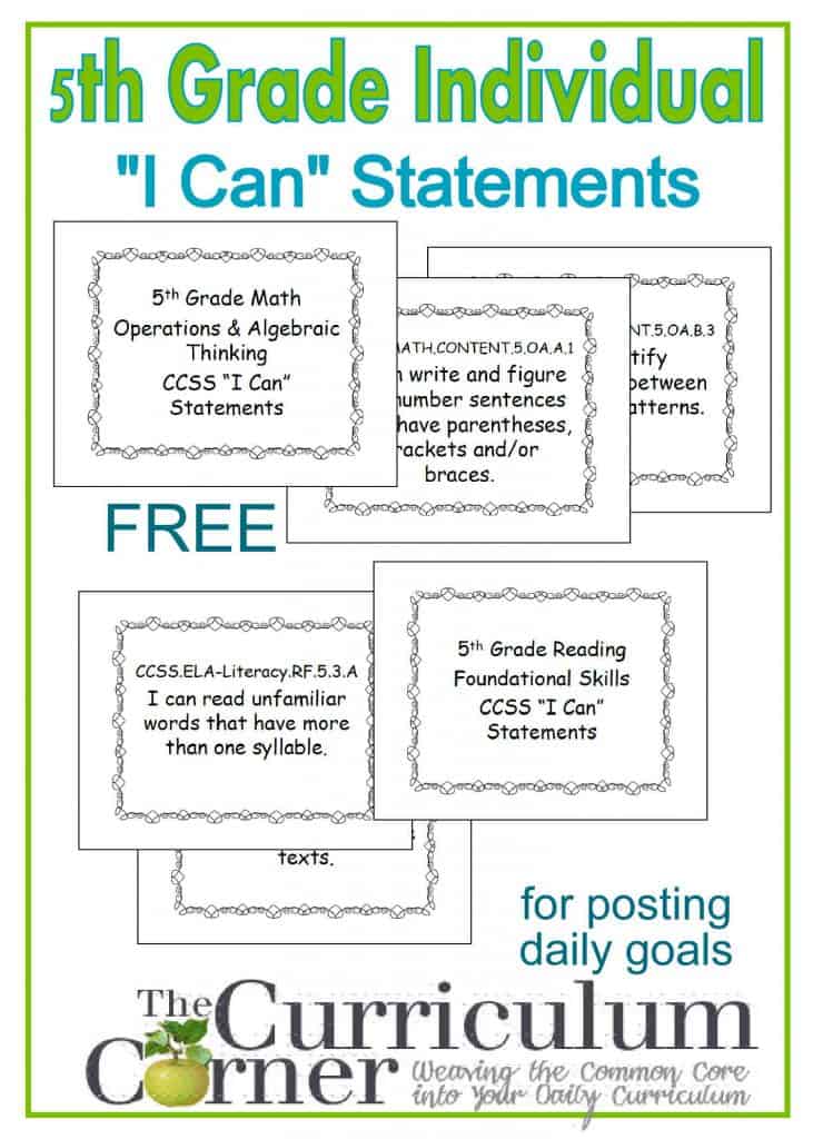 5th Grade Individual "I Can" Statement Posters (One Per Page) - The