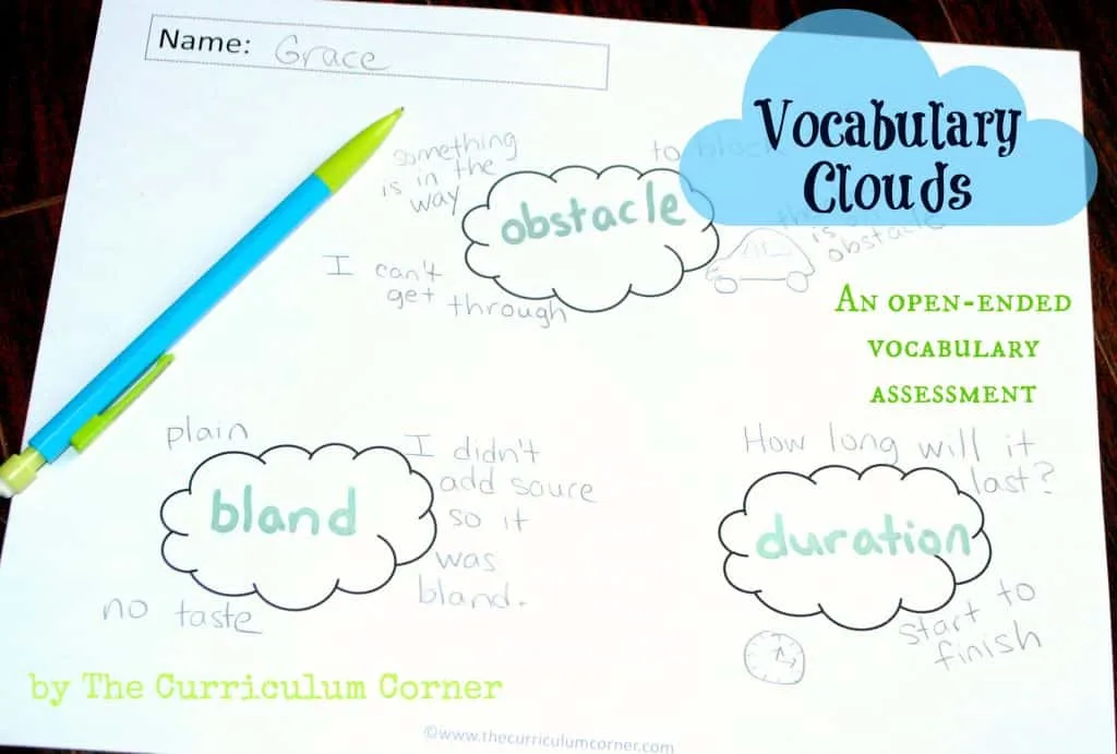 Vocabulary Clouds:  An Open-Ended Vocabulary Assessment by The Curriculum Corner