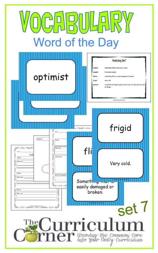 Vocabulary Word of the Day Set 7 FREE from The Curriculum Corner | includes word map