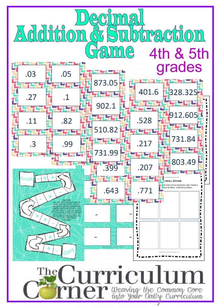 Adding and subtracting decimals game for 4th & 5th grades FREE from The Curriculum Corner