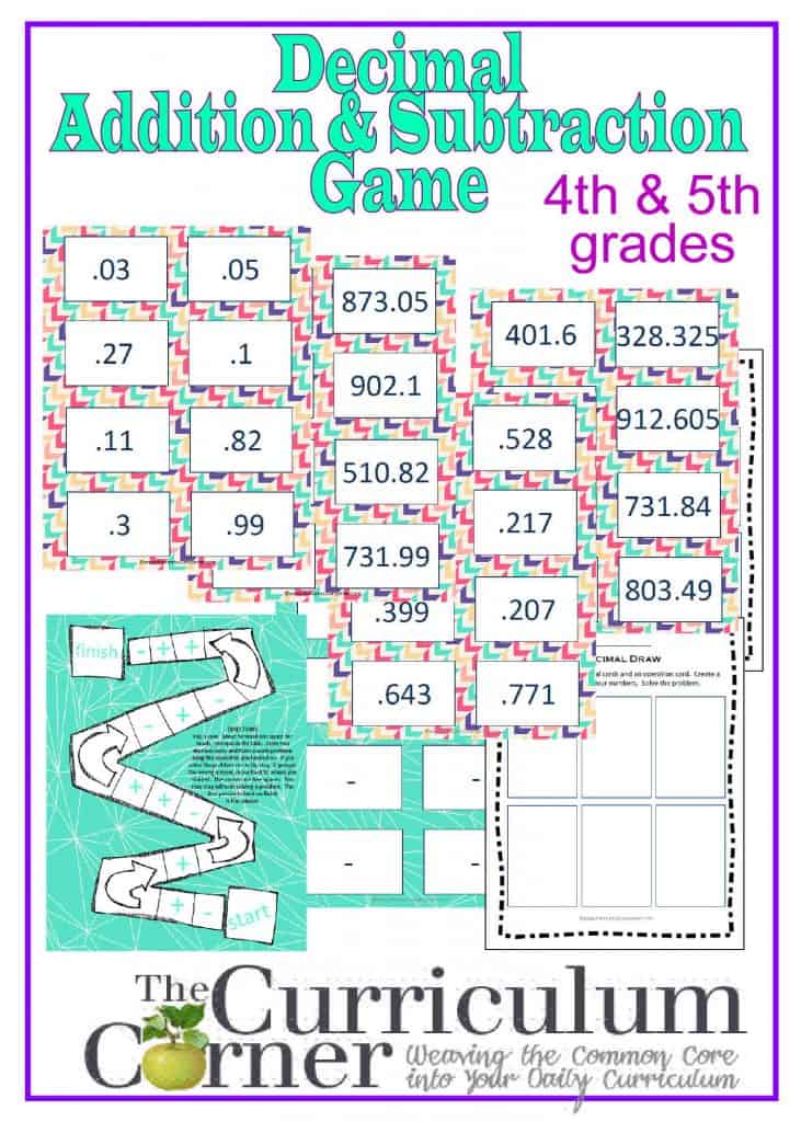 Adding & Subtracting Decimals Game - The Curriculum Corner 4-5-6