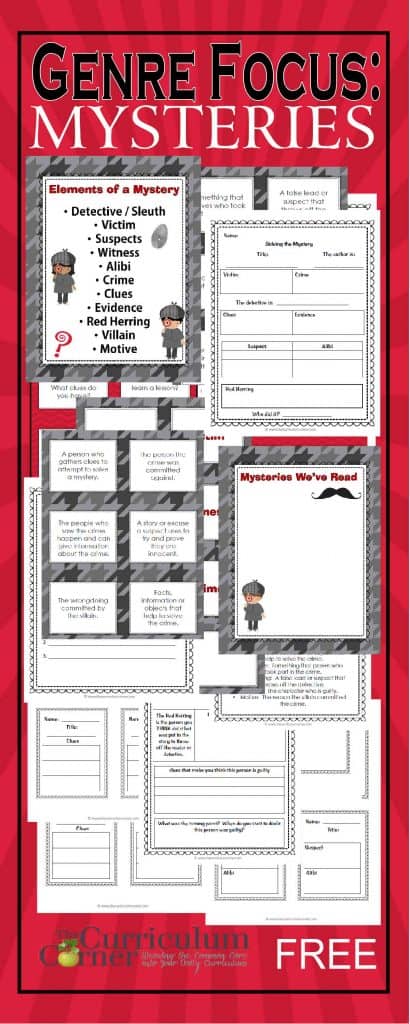 Genre Focus: Mystery | Reading Workshop Unit of Study free from The Curriculum Corner | graphic organizers, exit tickets, anchor charts & more | Reading mysteries