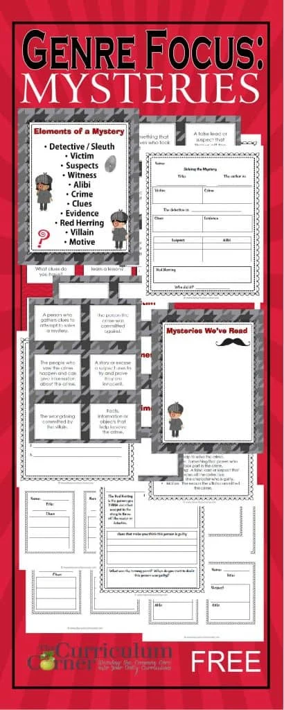 Genre Focus: Mystery | Reading Workshop Unit of Study free from The Curriculum Corner | graphic organizers, exit tickets, anchor charts & more | Reading mysteries