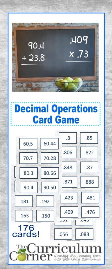 Decimal Operation Game FREE from The Curriculum Corner - addition, subtraction, multiplication, division