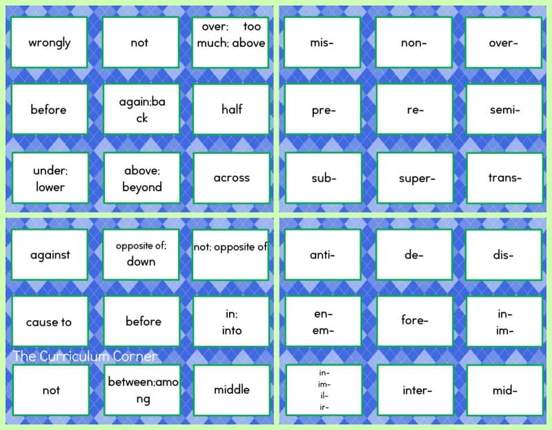 Prefix Printables Resources The Curriculum Corner 4 5 6