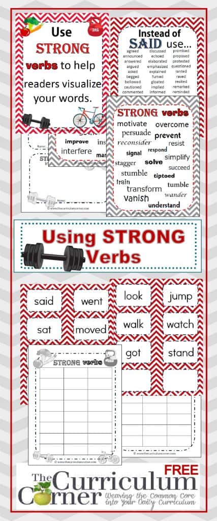 Strong Verbs Anchor Chart | classroom activities | graphic organizers FREE from The Curriculum Corner