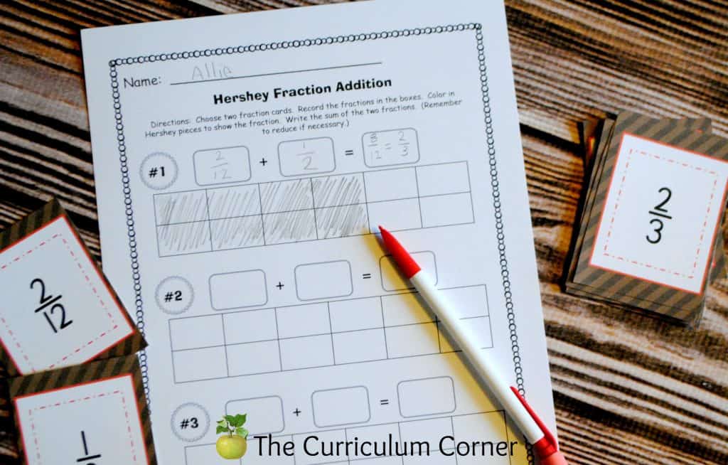 Hershey's Bar Math Activities FREE from The Curriculum Corner | fractions | Valentine's Day | problem solving | task cards