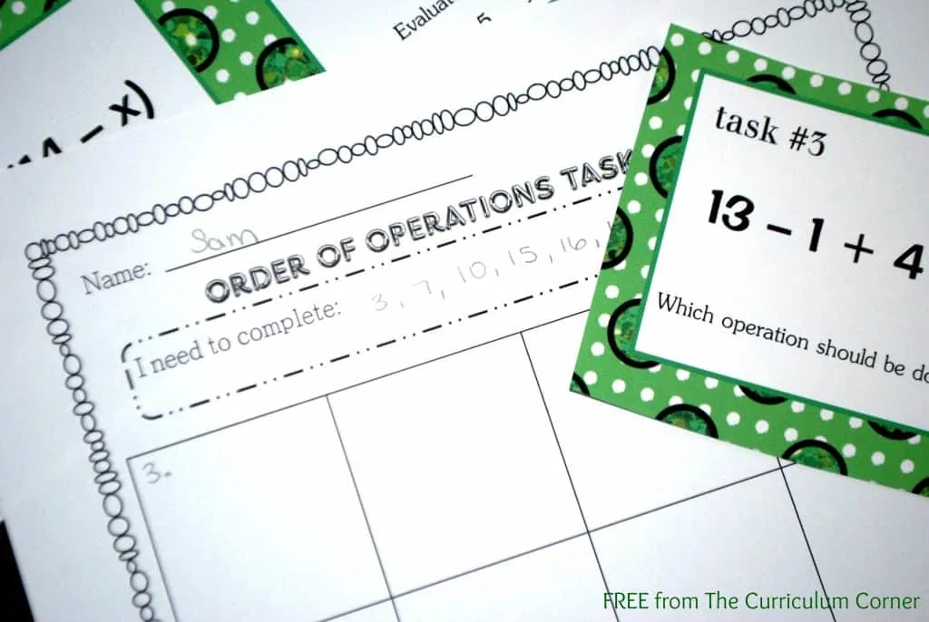 Order of Operations Task Cards FREE from The Curriculum Corner