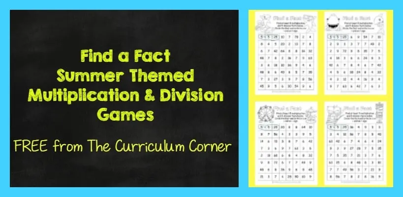 FREE Find a Fact Summer Themed Multiplication and Division Practice Games 