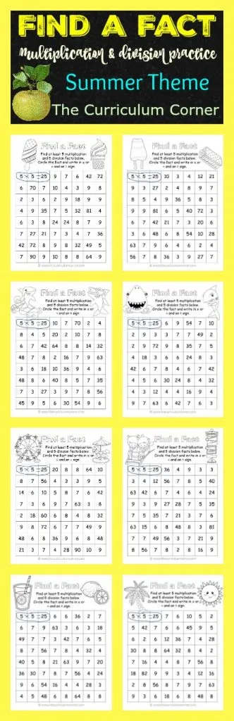Find a Fact: Multiplication and Division Fact Practice Games | Summer Practice | FREE from The Curriculum Corner 