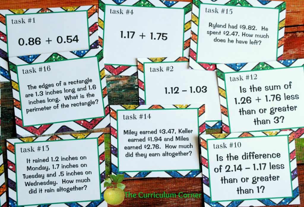 Freebie! Adding and Subtracting Decimals Task Cards & Scoot Game from The Curriculum Corner