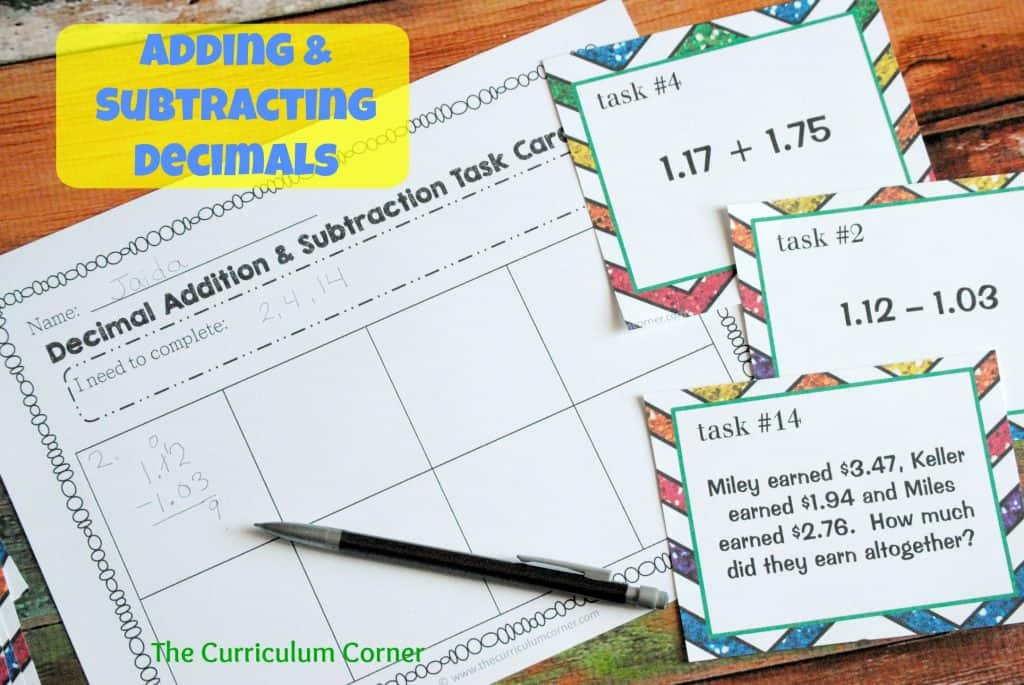 Freebie! Adding and Subtracting Decimals Task Cards & Scoot Game from The Curriculum Corner