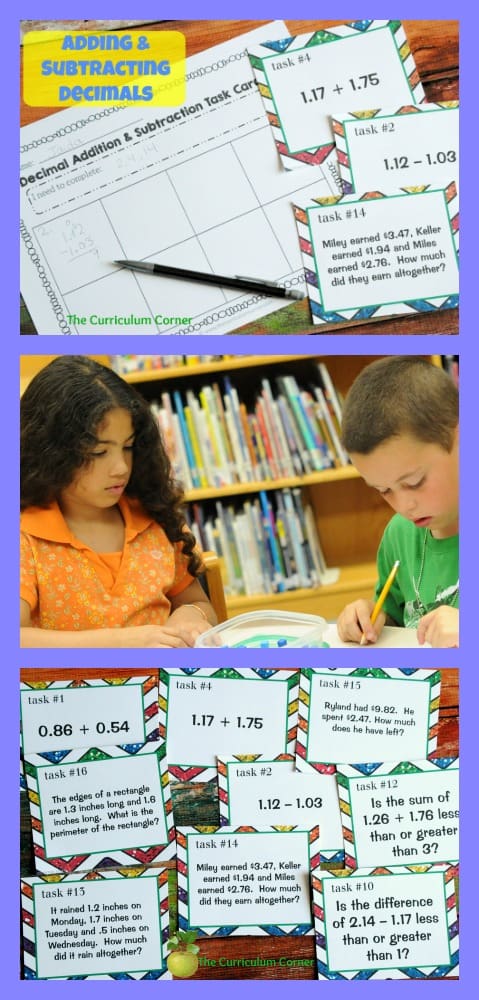 Freebie! Adding and Subtracting Decimals Task Cards & Scoot Game from The Curriculum Corner