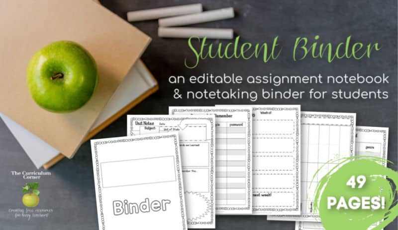 student planning binder new 1 - The Curriculum Corner 4-5-6
