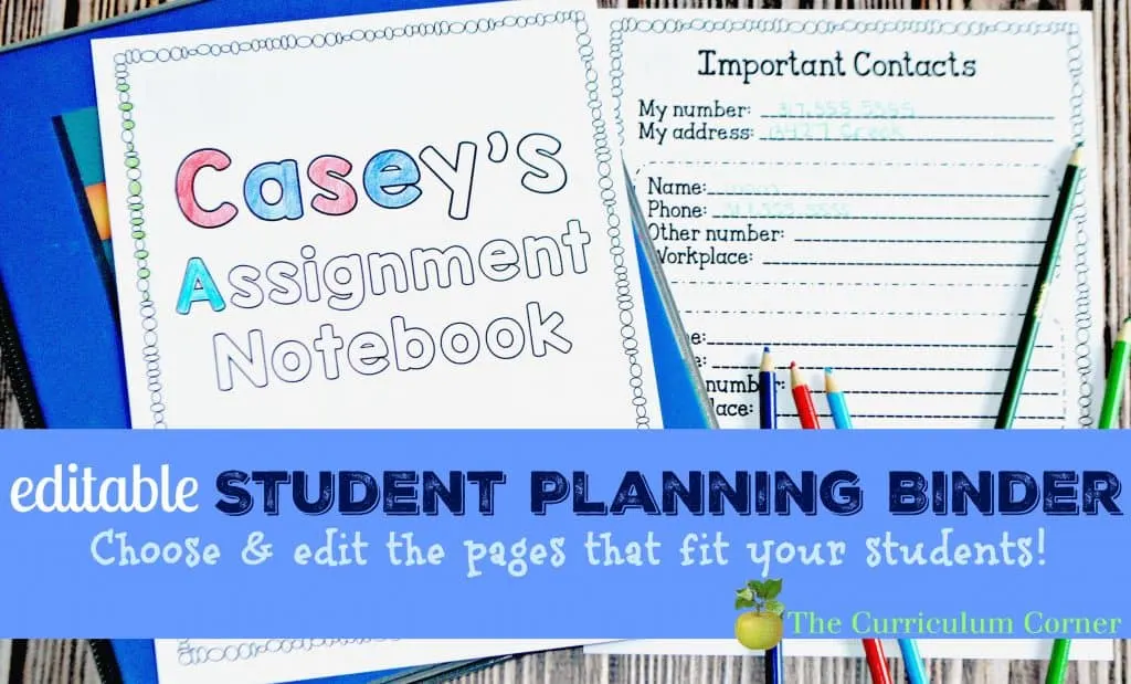 FREEBIE - editable student planning binder & assisngment notebook pages for students! From The Curriculum Corner
