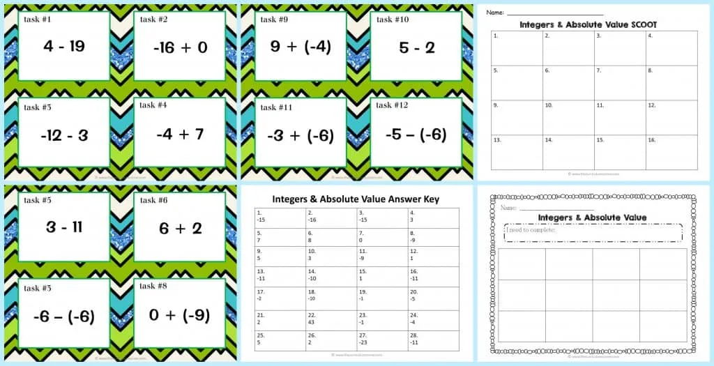 Integers & Absolute Value Task Cards / Scoot Game FREE from The Curriculum Corner