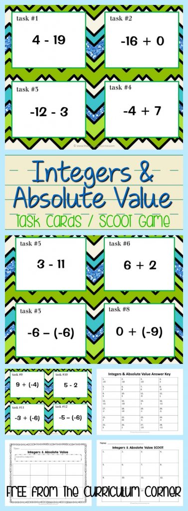 FREEBIE! Integers & Absolute Value Task Cards / Scoot Game FREE from The Curriculum Corner