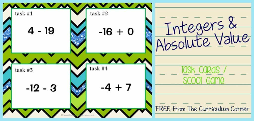 Integers & Absolute Value Task Cards / Scoot Game FREE from The Curriculum Corner