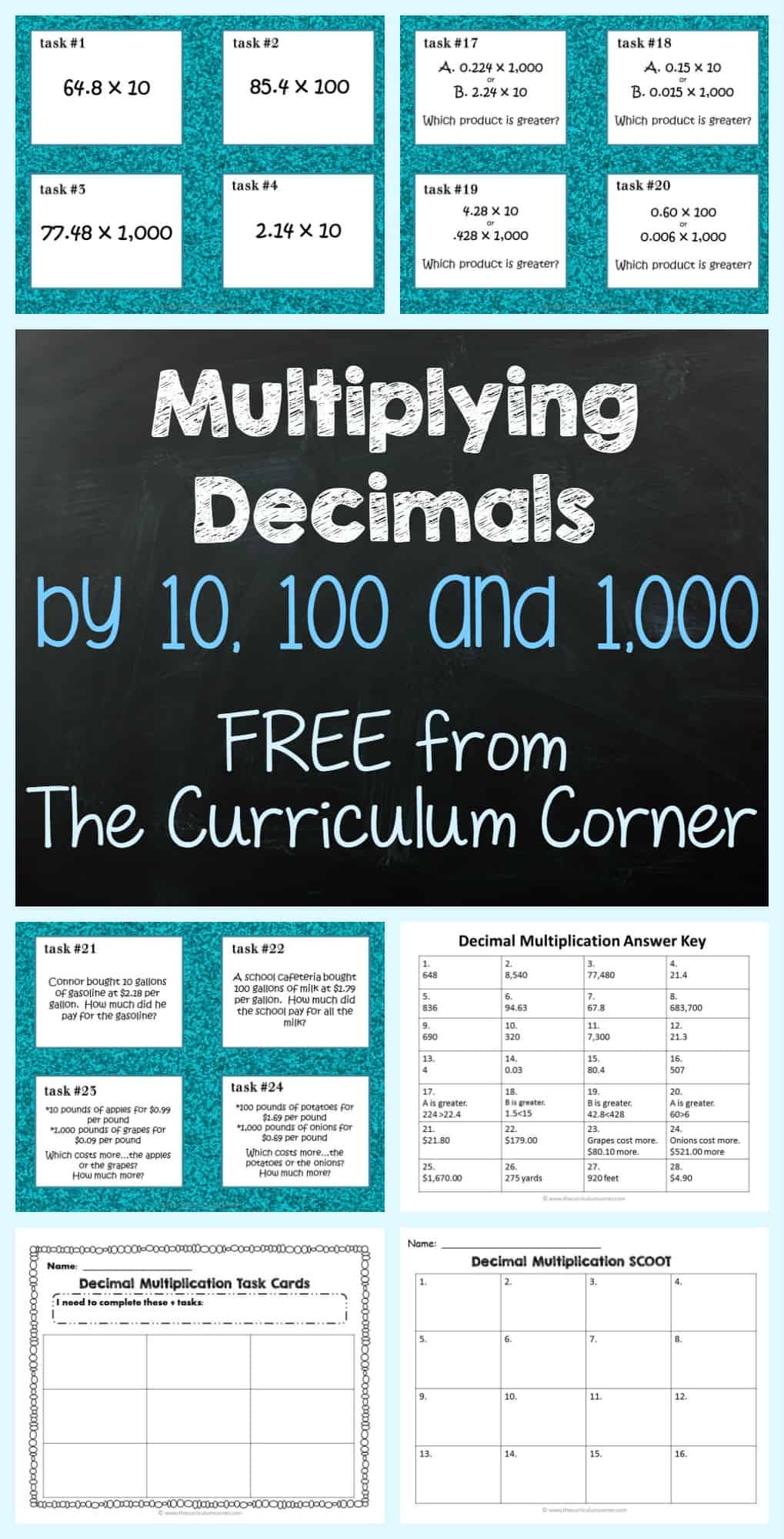 Multiplying Decimals by 10, 100 & 1,000 - The Curriculum Corner 4-5-6