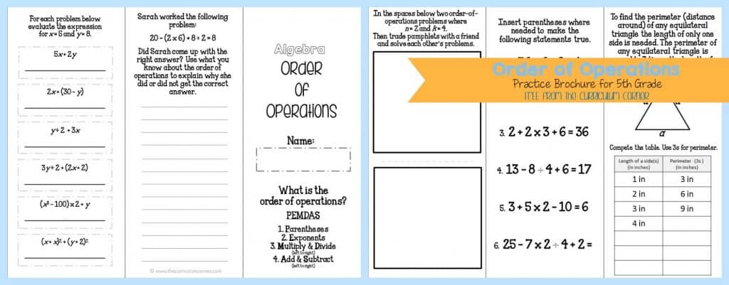 FREE Order of Operations Practice Brochure for 5th Grade | Algebra | FREE