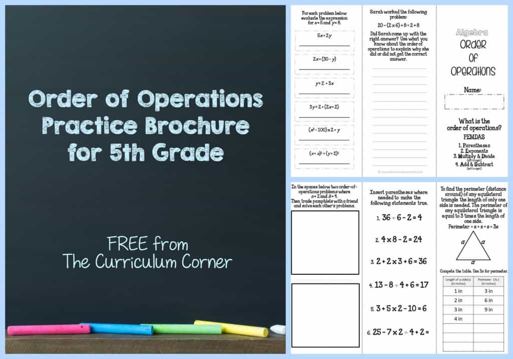 FREE Order of Operations Practice Brochure for 5th Grade | Algebra | FREEBIE