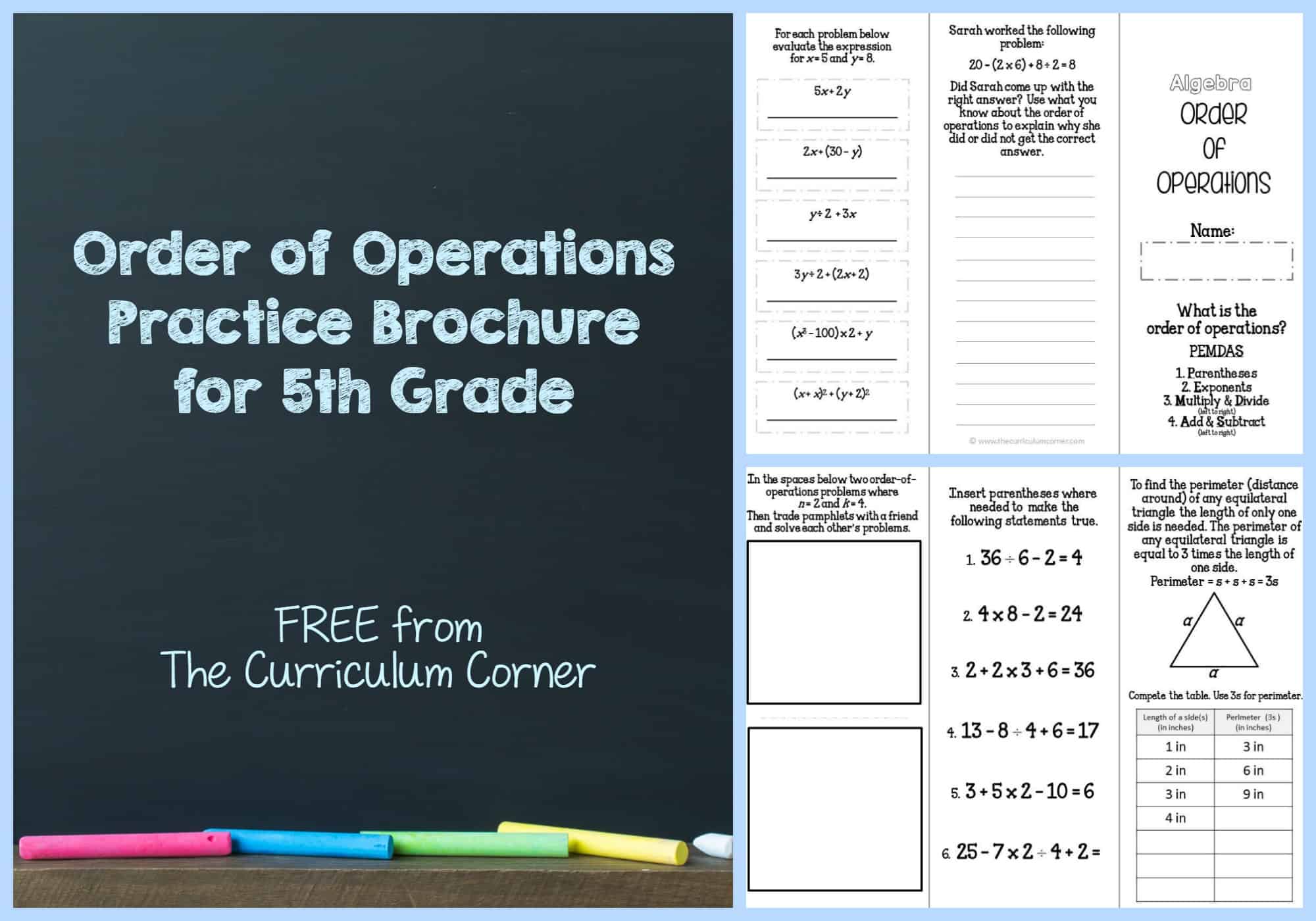 Order of Operations Brochure (5th) - The Curriculum Corner 4-5-6