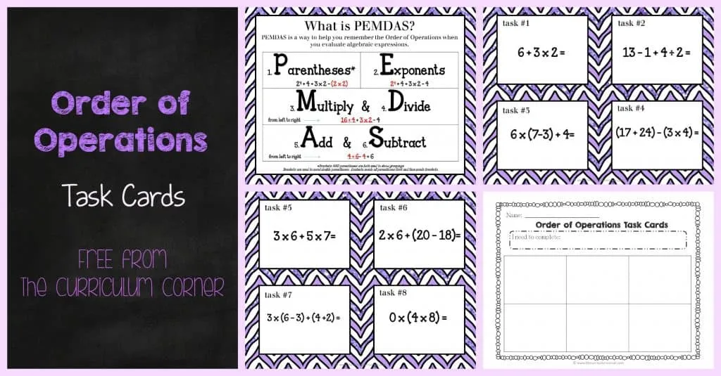 FREE Order of Operations task cards for 5th grade from The Curriculum Corner