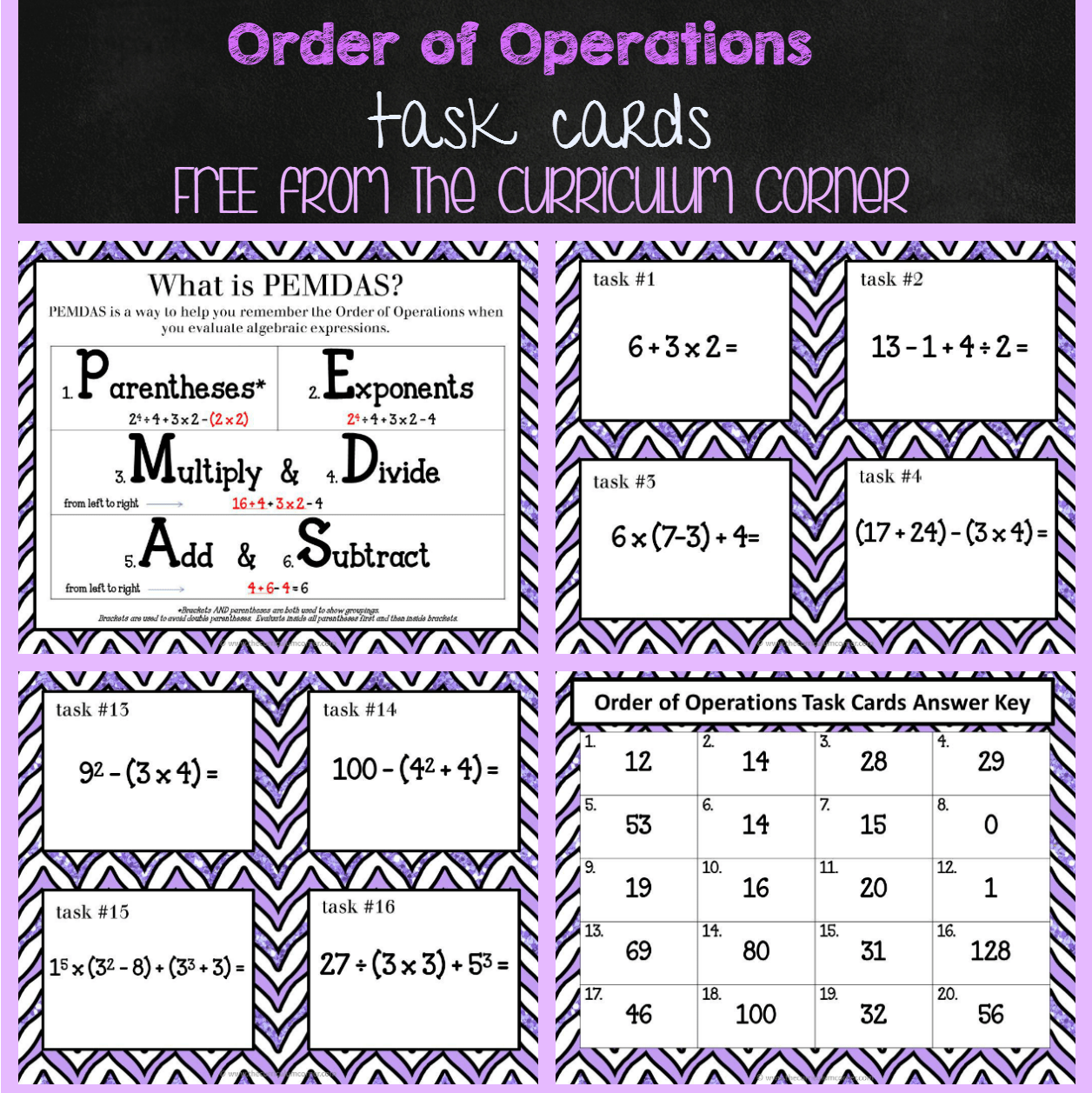 Order of Operations Task Cards (Set 2) - The Curriculum Corner 4-5-6