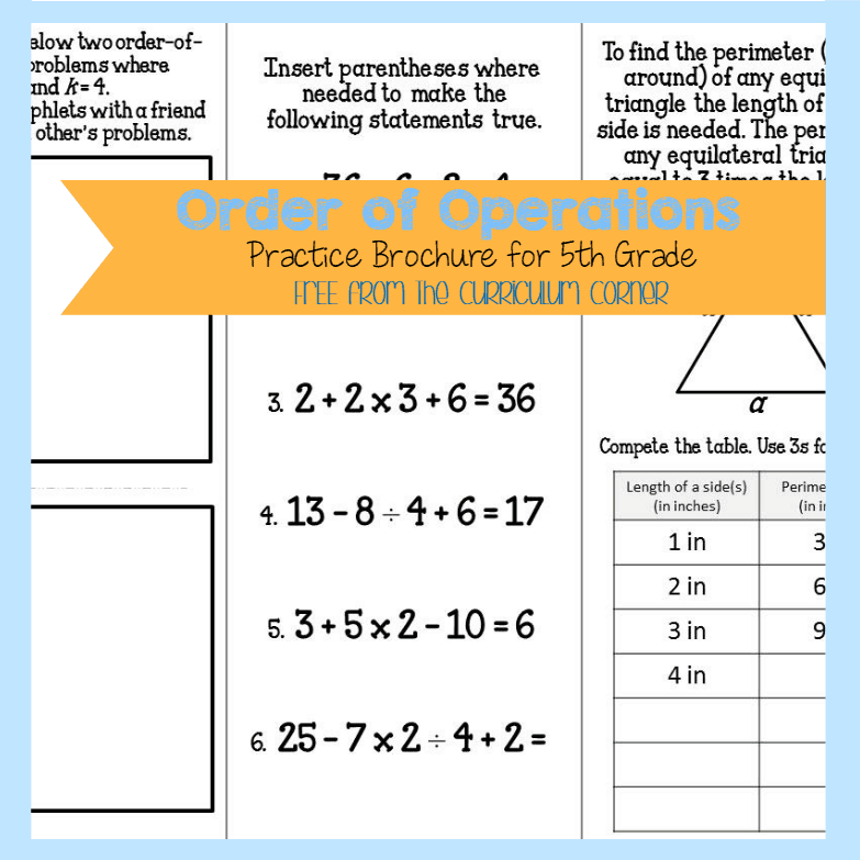 Free 5th grade math worksheets order of operations
