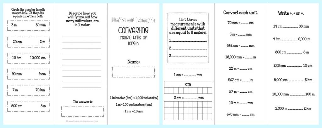 FREE Converting Metric Units of Length FREEBIE practice brochure from The Curriculum Corner