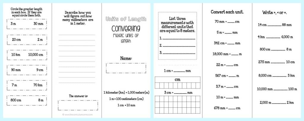 FREE Converting Metric Units of Length FREEBIE practice brochure from The Curriculum Corner