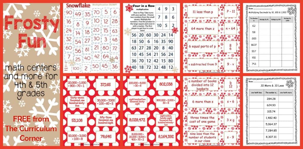 Frosty Fun Math Centers for 4th & 5th Grades | Winter Themed FREE from The Curriculum Corner | Place Value, Computation & more