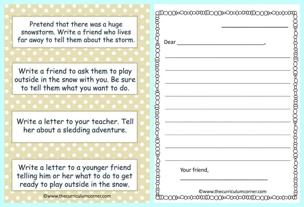 FREE Fantastic Flurries Winter Reading Centers from The Curriculum Corner Friendly Letter