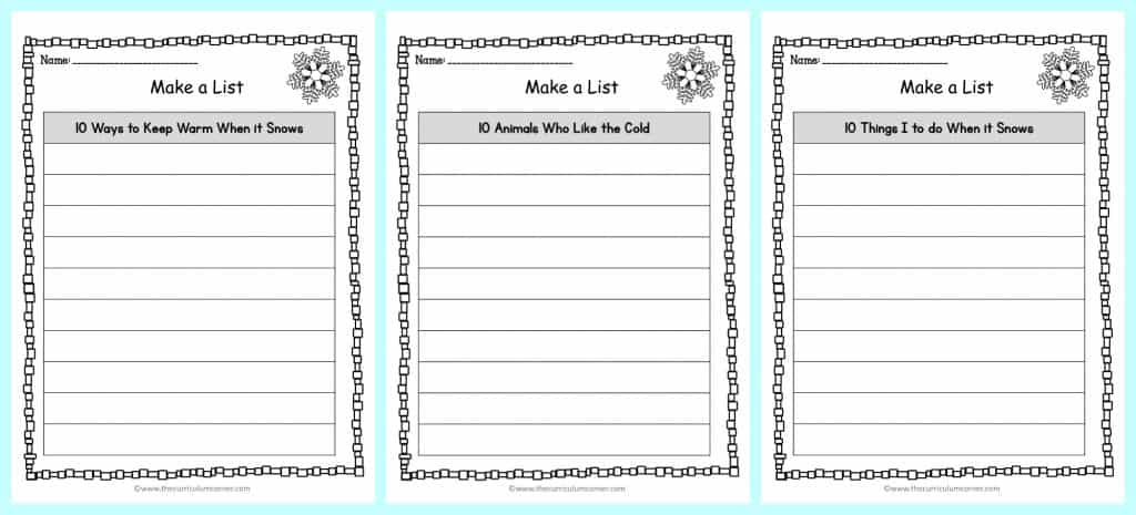 FREE Fantastic Flurries Winter Reading Centers from The Curriculum Corner Making a List